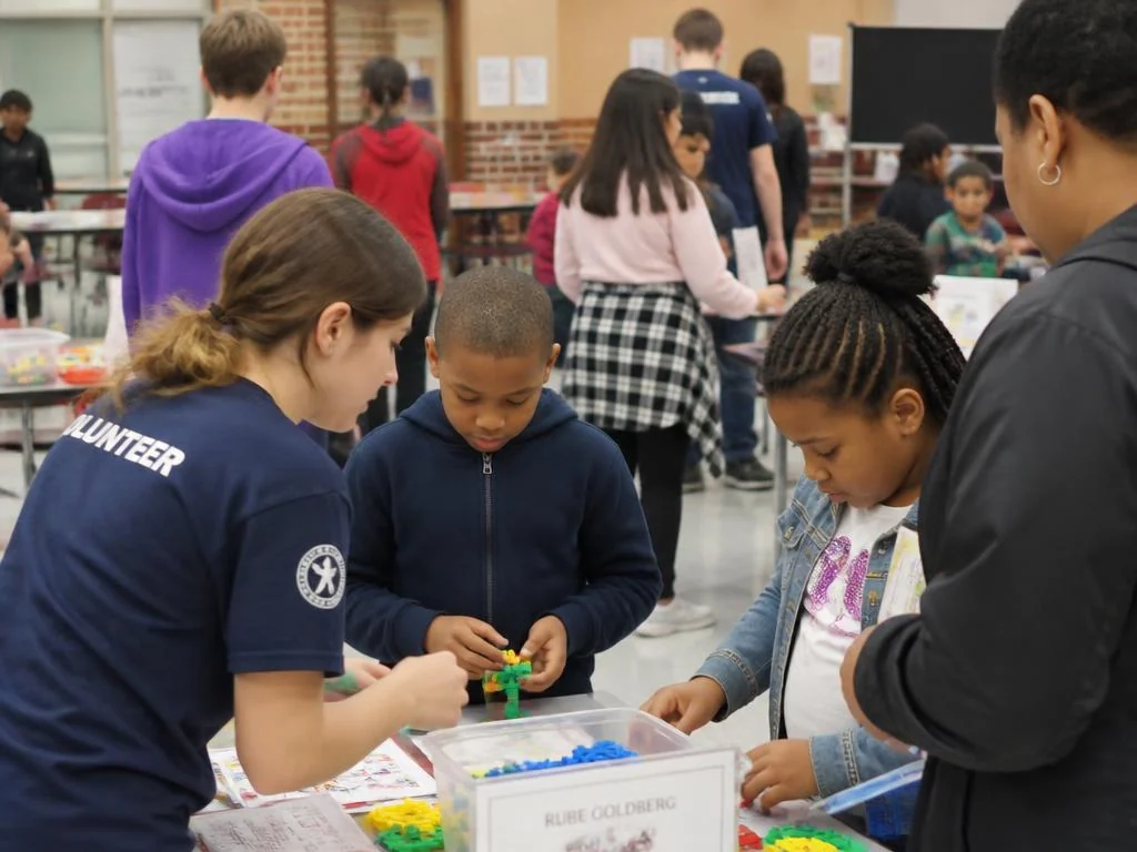 Students volunteering at a community STEM outreach event