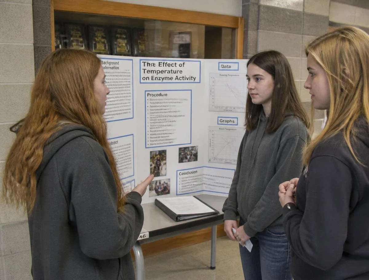 Students presenting a science fair project poster